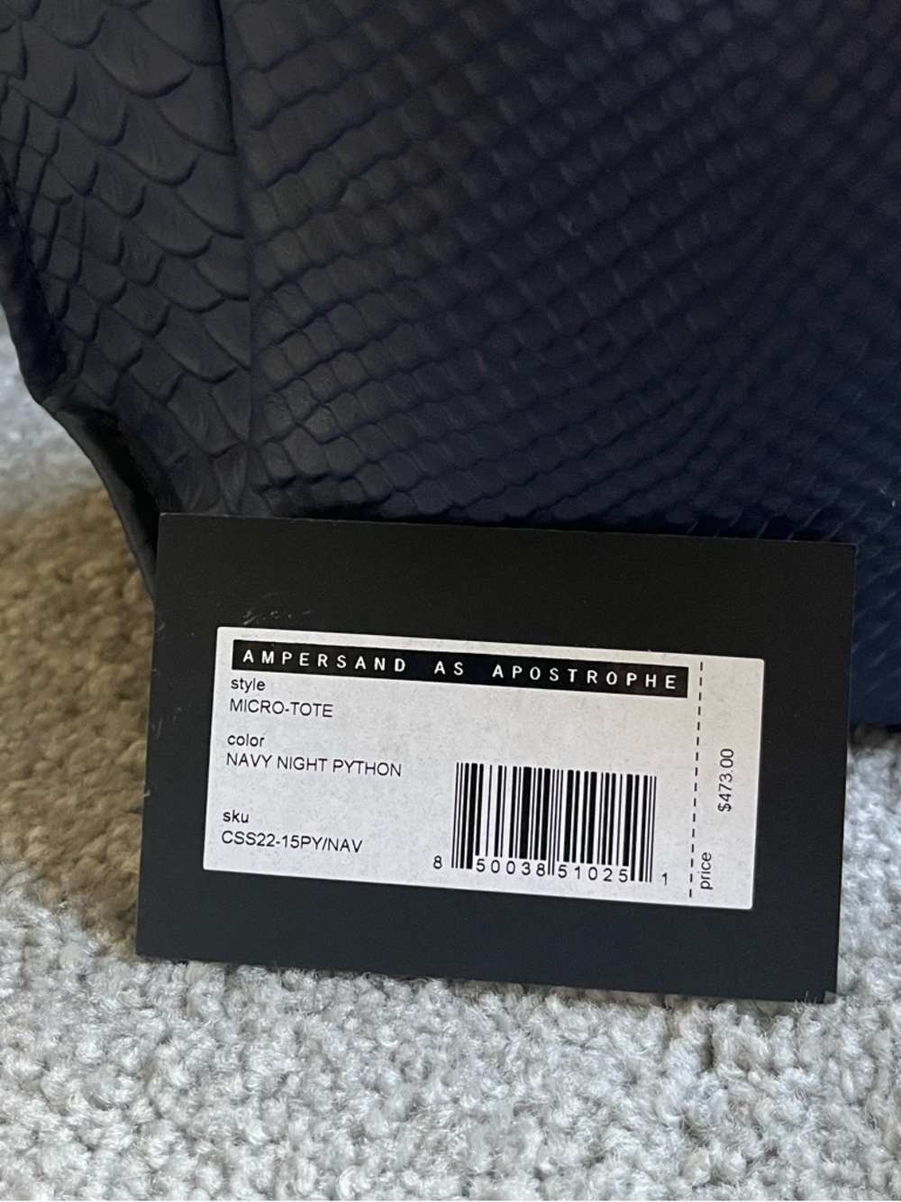 NWT Ampersand As Apostrophe Micro Tote in Navy Night Python-Genuine Leather - Picture 3 of 8